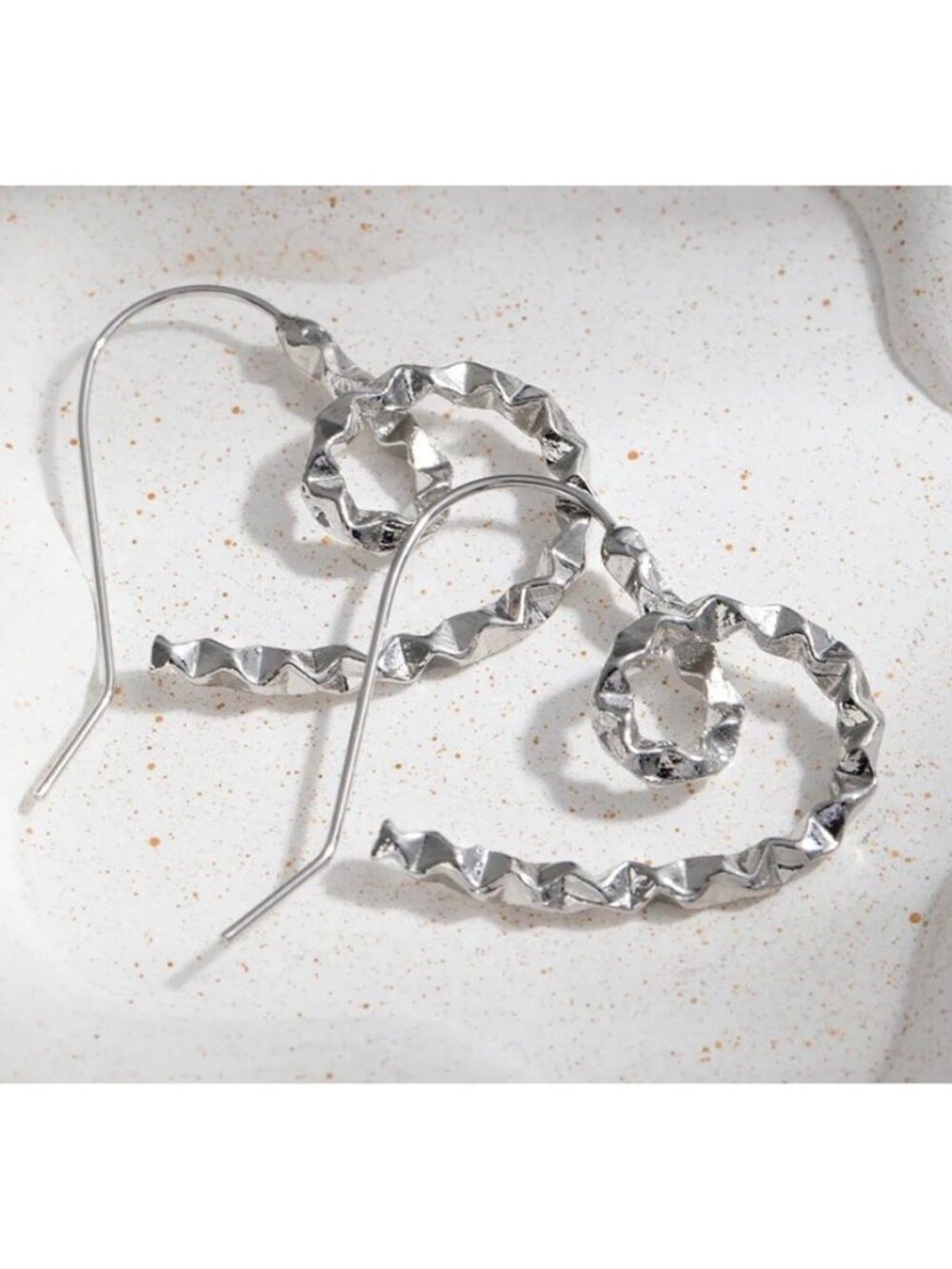 Geometric Spiral Silver Hook Earrings Textured Design